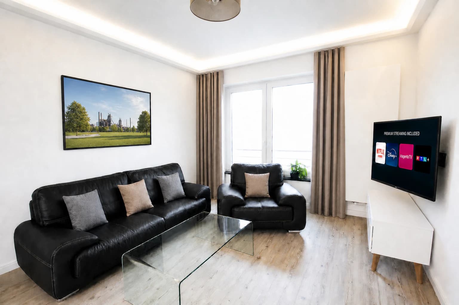 Wohnbereich eines vollständig möblierten Komfort Apartments in Dortmund
